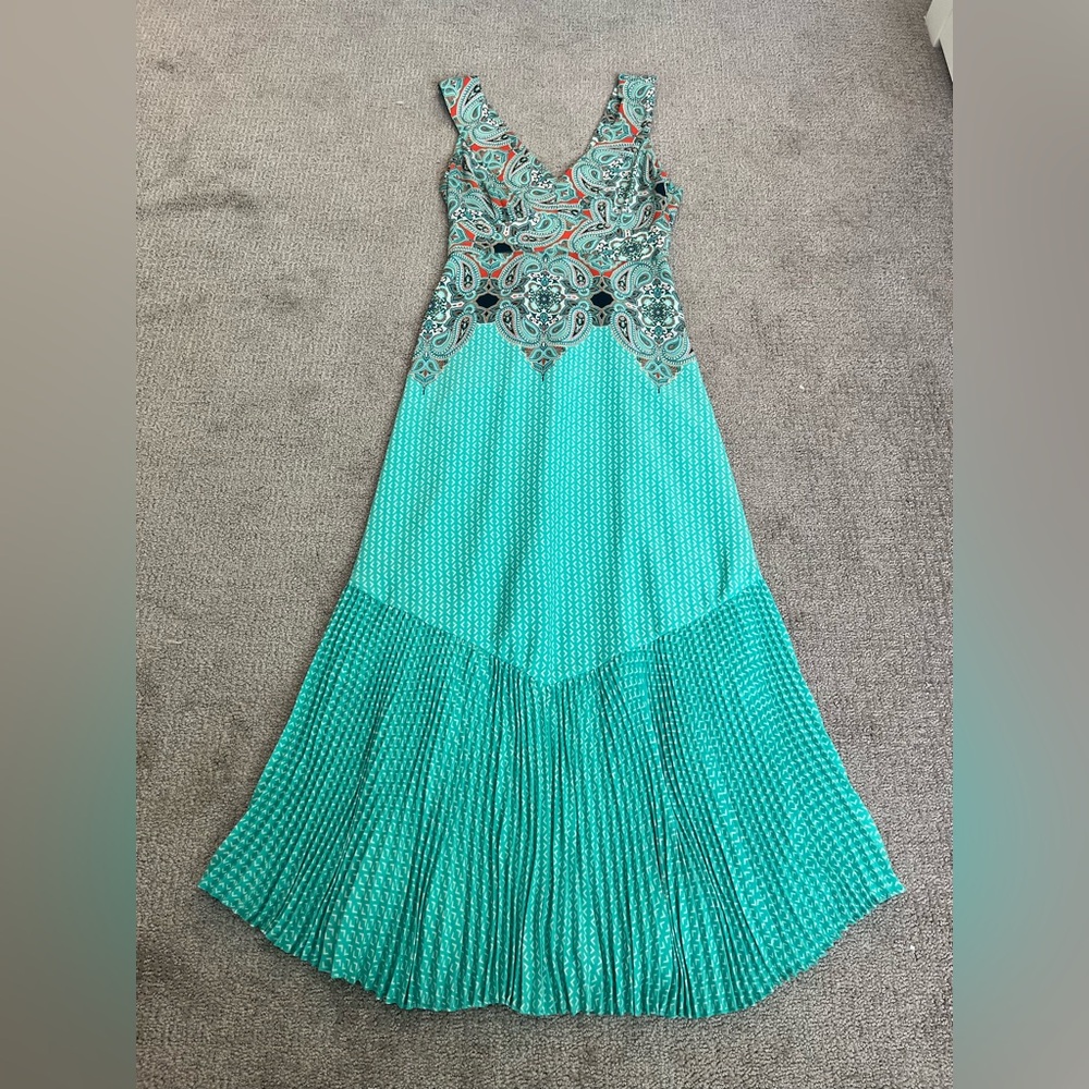 Never Worn Anthropologie Teal and Black Patterned Maxi Dress